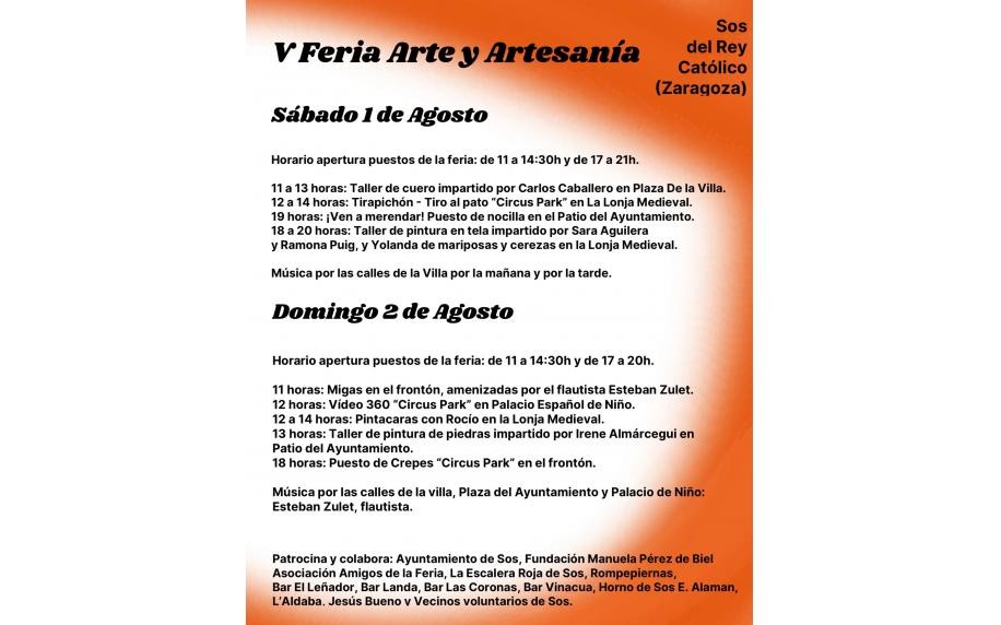 V FERIA DE ARTE Y ARTESANÍA. 1 Y 2 DE AGOSTO DE 2026